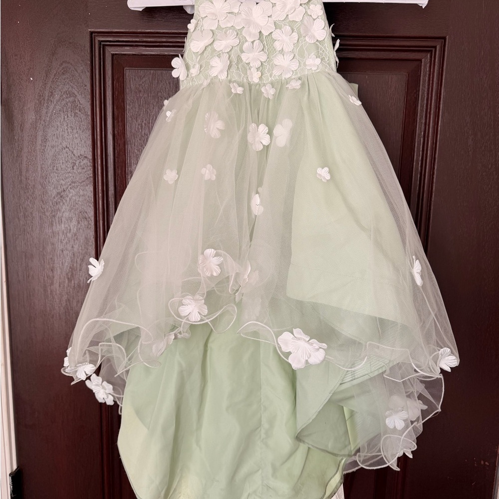 Sage Green Floral Tulle Girls' Dress - Picture 11 of 16